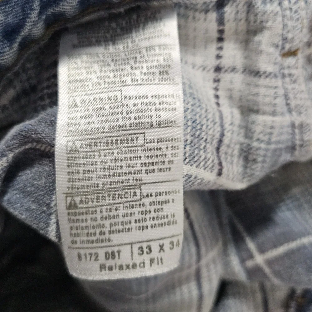 Carhartt Plaid Lined Jeans Mens 33x34 Relaxed Fit B172 DST Thrashed Distressed